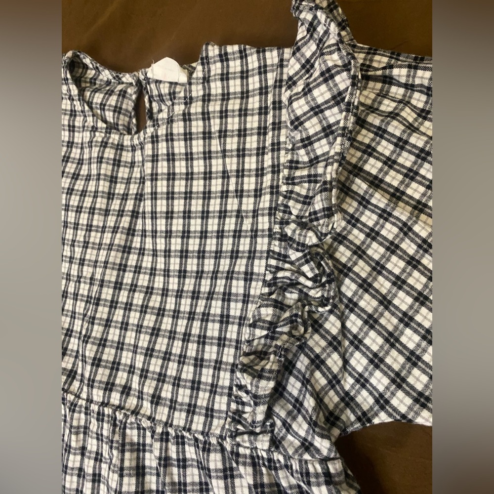 Crewcuts Black & White Plaid Blouse Girls' ruffle-shoulder flannel top sz large - Picture 7 of 10